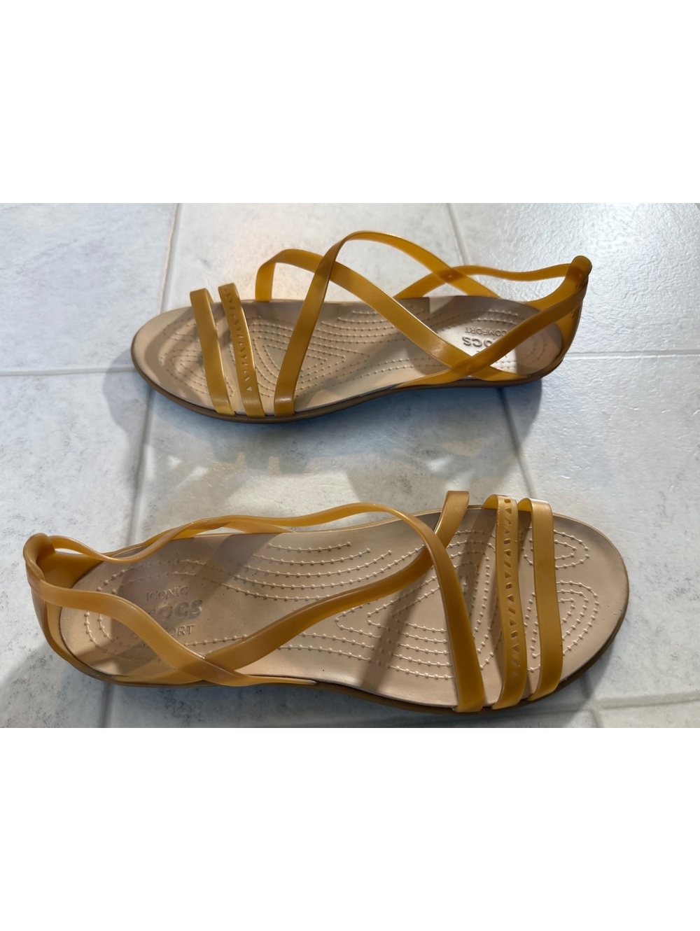 Crocs Women's Strappy Flat Sandals in Mustard Yellow - Picture 3 of 5